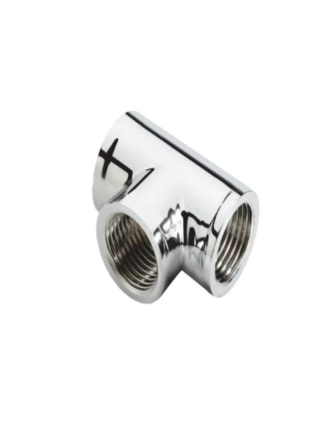 KINIK Chrome Plated Brass Tee Fitting - 1/2" x 1/2" Inch Female Thread Coupling Adapter - Heavy Duty Connector for Plumbing, Water Lines & Geysers - Image 2